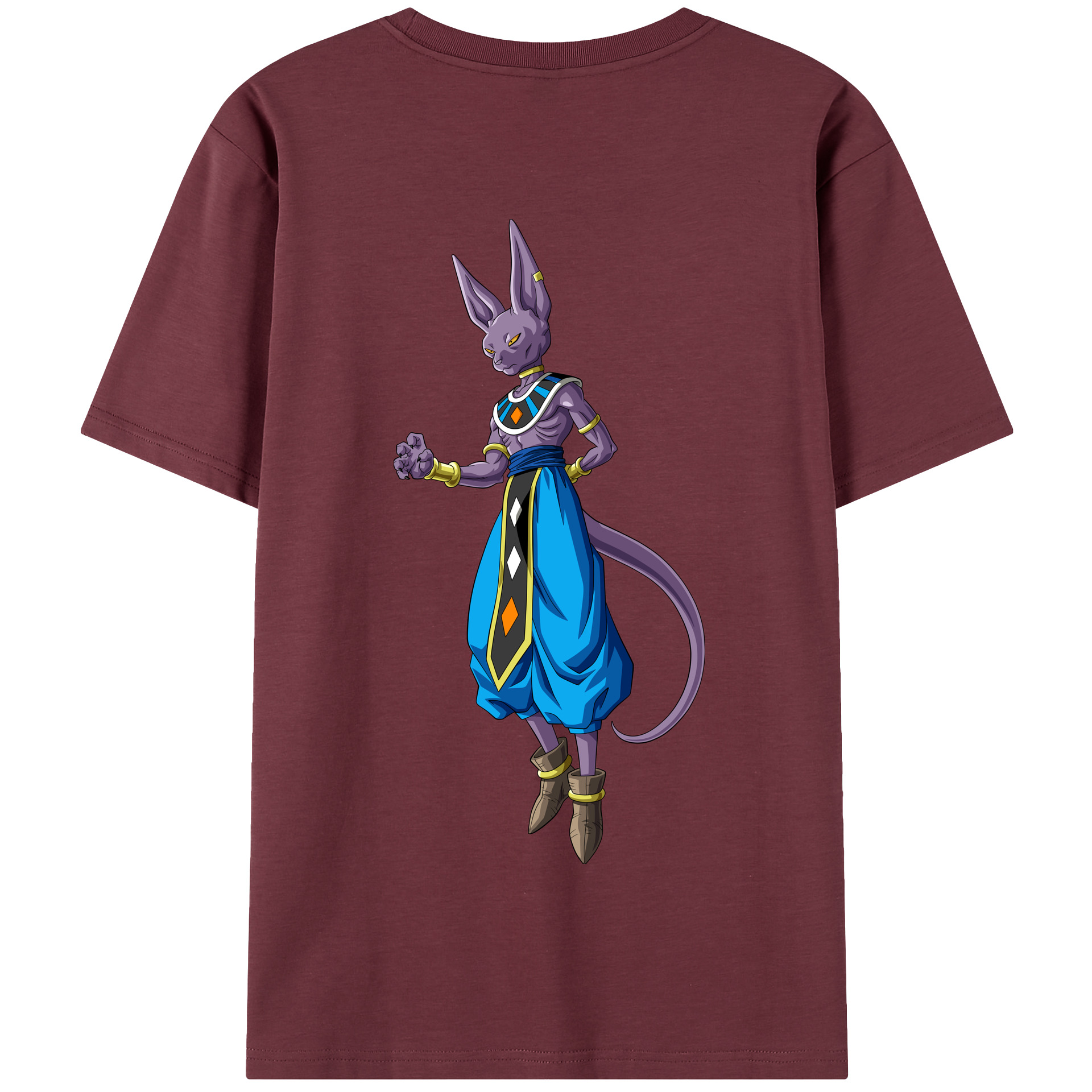 （画像用） ドラゴンボール ビルス 破壊神ビルス DRAGON BALL Beerus Birusu 綿100％半袖Tシャツ（背面プリント）
